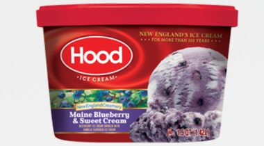 container of Hood blueberry ice cream over white graphic image