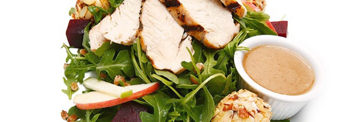 grilled chicken on beet salad