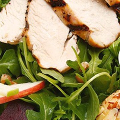 grilled chicken on beet salad