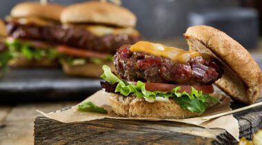 burger with beef jerky pieces in it