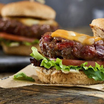 burger with beef jerky pieces in it