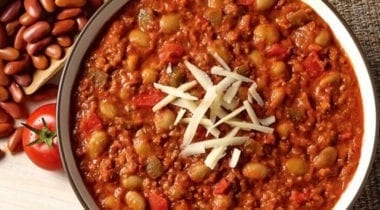 beef chili topped wtih cheese