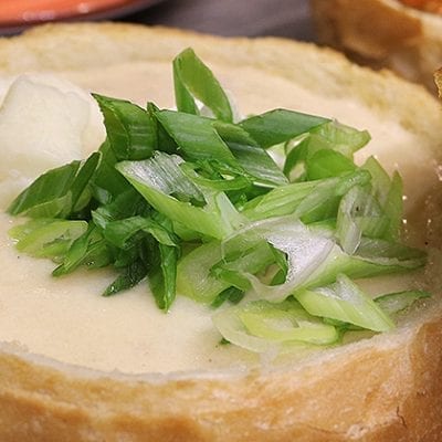 soup in a bread bowl