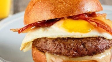 burger with bacon, egg and cheese