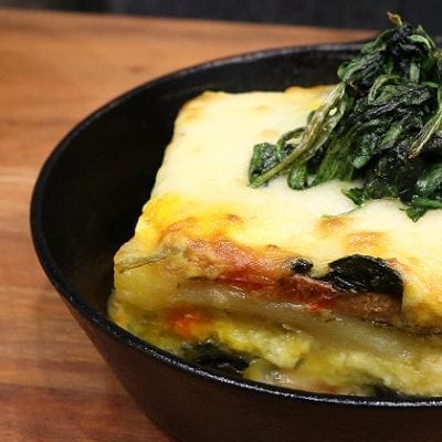 lasagna in cast iron skillet