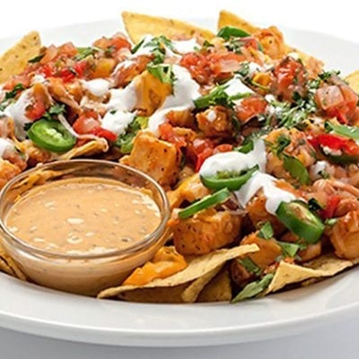 chicken nachos with jalapenos and dipping sauce