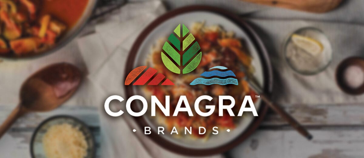 conagra brands logo with food backdrop