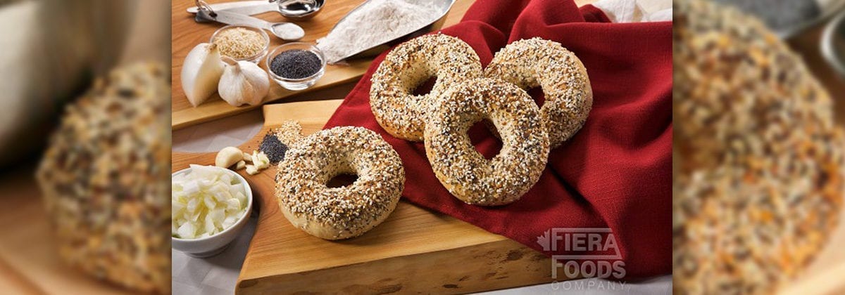 fiera everything bagels on cutting board