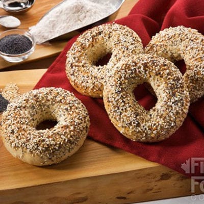 fiera everything bagels on cutting board