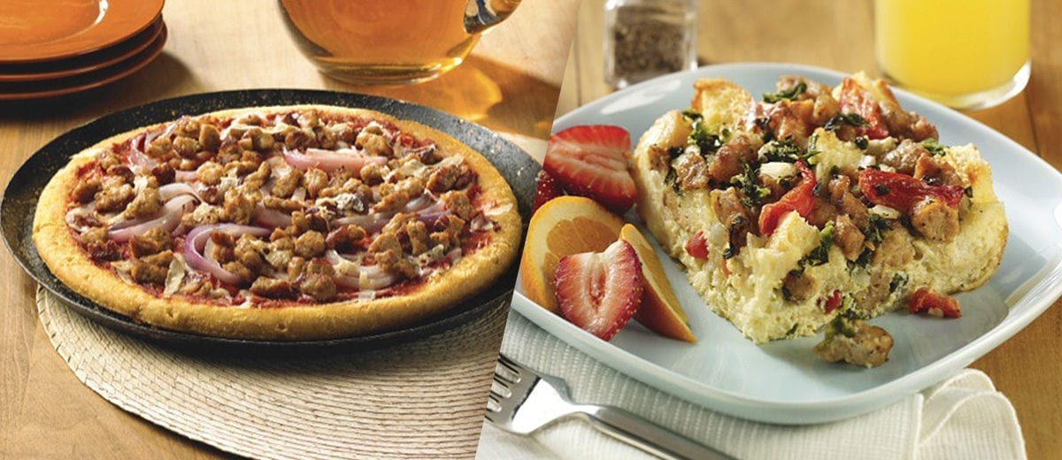 hormel sausage and onion pizza, quiche with hormel sausage crumble