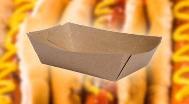 kraft paper hotdog holder with hotdog backdrop