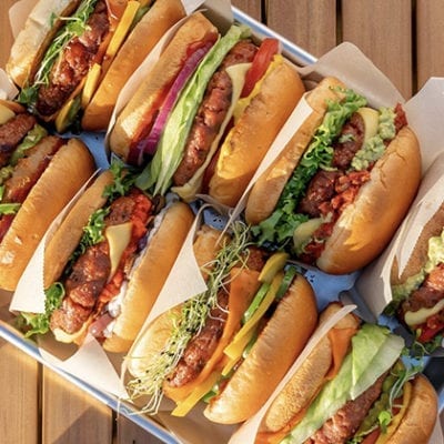 top down shot of several burgers