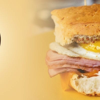 ham, egg and cheese sandwich with graphic