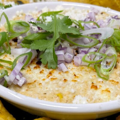 corn dip with yellow corn tortilla chips