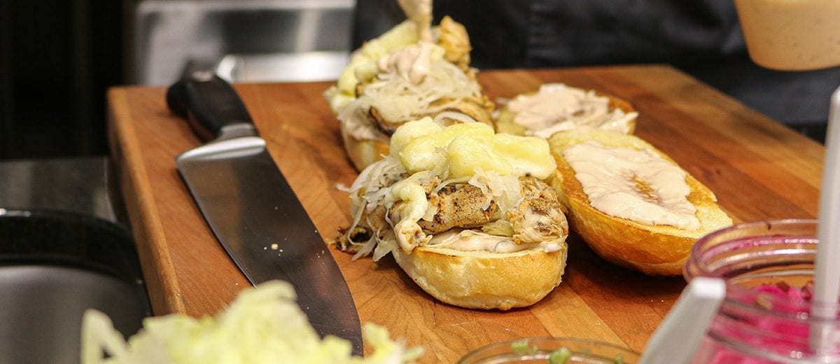 sandwich chicken cheese bread knife