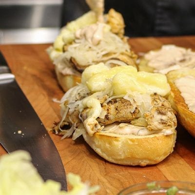 sandwich chicken cheese bread knife