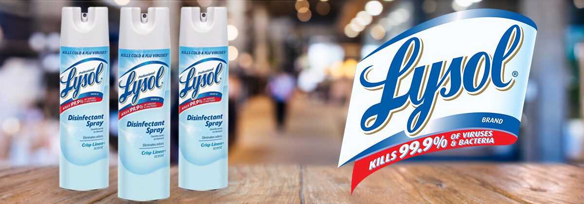 lysol disinfectant spray on restaurant counter