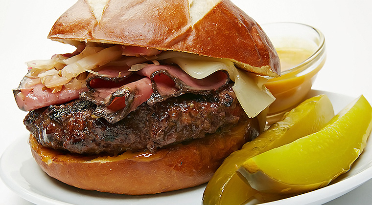 pastrami burger with pickles