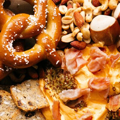 charcuterie board with pretzels