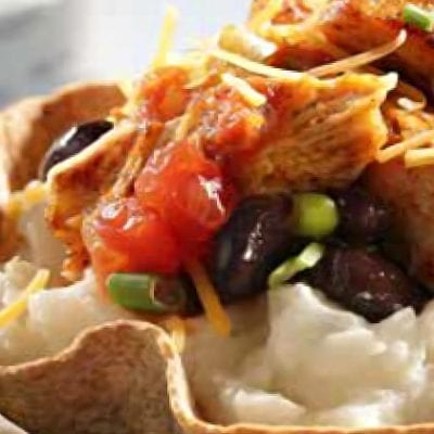 mashed potato tacos in tortilla bowl