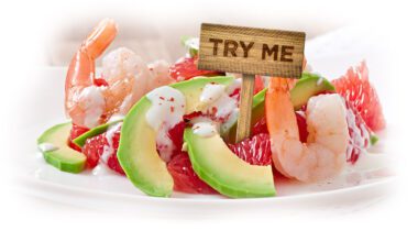 try me sign in avocado shrimp dish