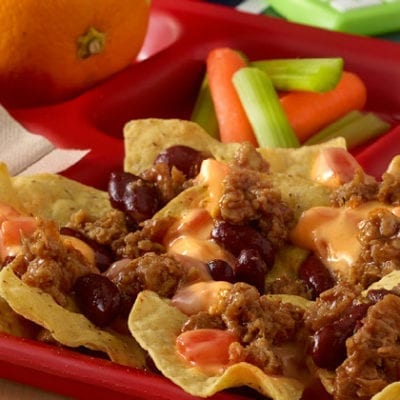 veggie nachos on school tray